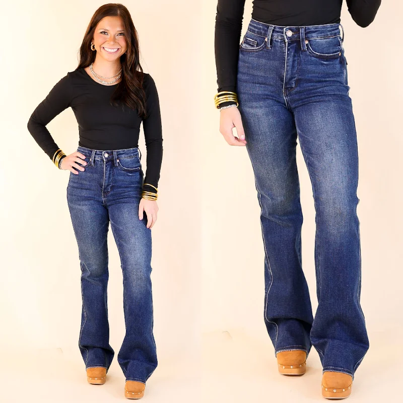 Judy Blue | Stylish Stride Tummy Control Bootcut Jean with Back Pocket Embroidery in Dark Wash