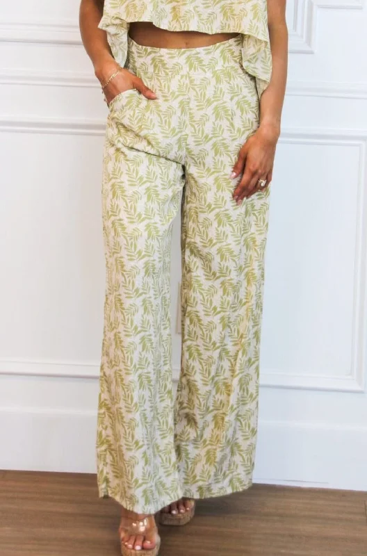 Tinsley Printed Wide Leg Pants: Light Green/Cream