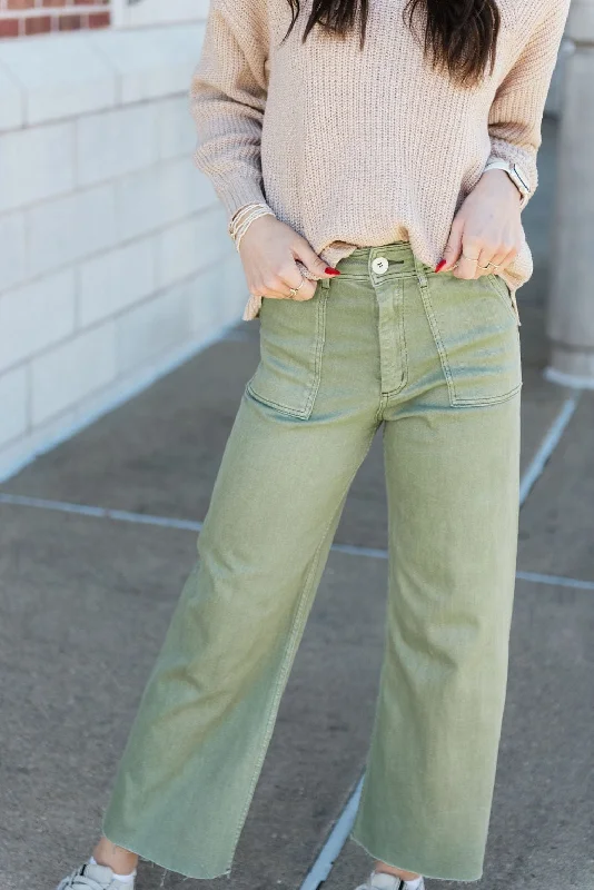 Avocado Green Wide Leg Jeans