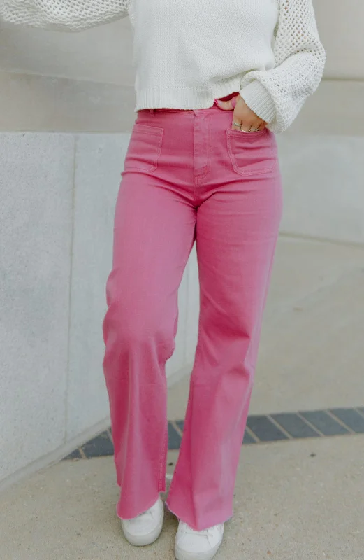 Raspberry Pink Wide Leg Jeans