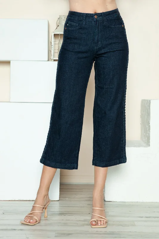 Judy Blue Full Size Side Seam Braid Detail Crop Wide Leg Jeans - 88851TD