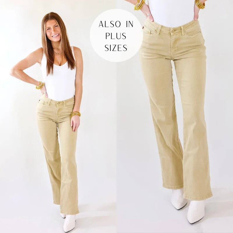 Judy Blue | Fall Crush Slim Boot Cut Jeans in Khaki