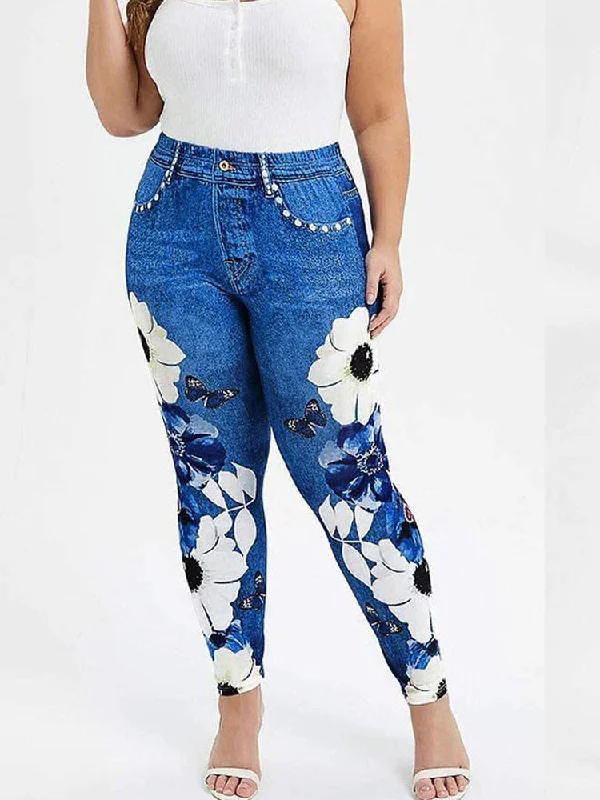 BerryBetty - Printed Floral Sports Jeans