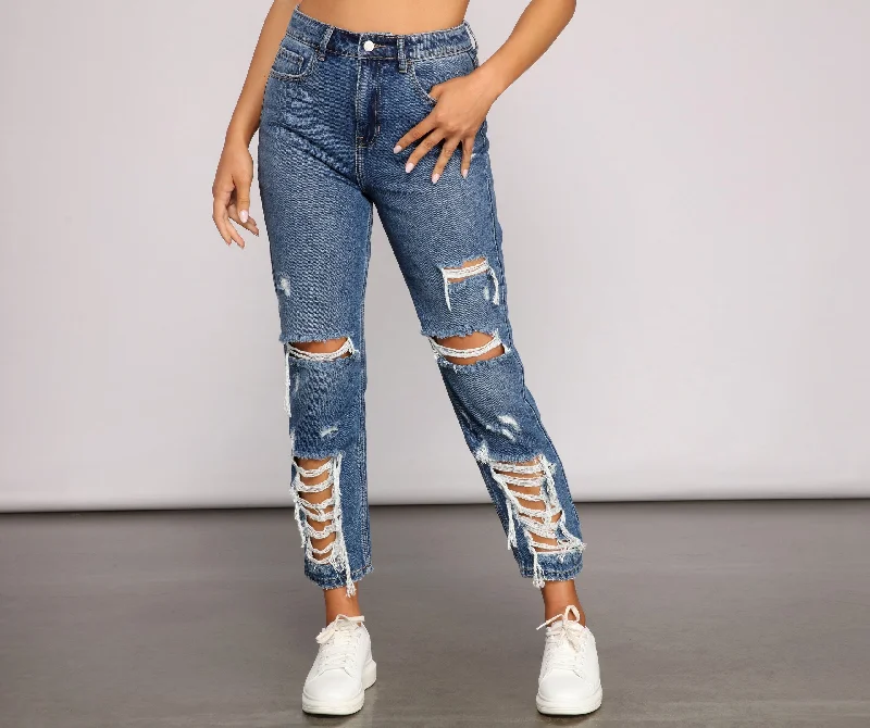 KittenAlarm - Classic Destructed Straight-Leg Jeans