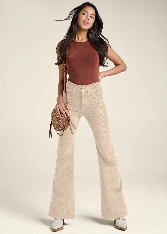 Corduroy Flared Pants - Cream